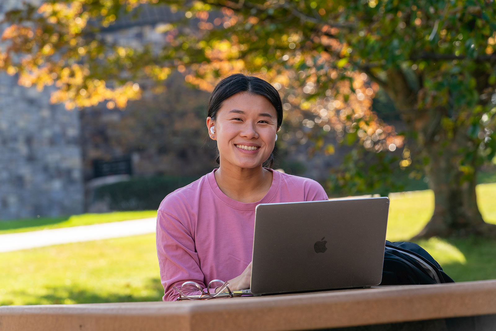Student using laptop computer