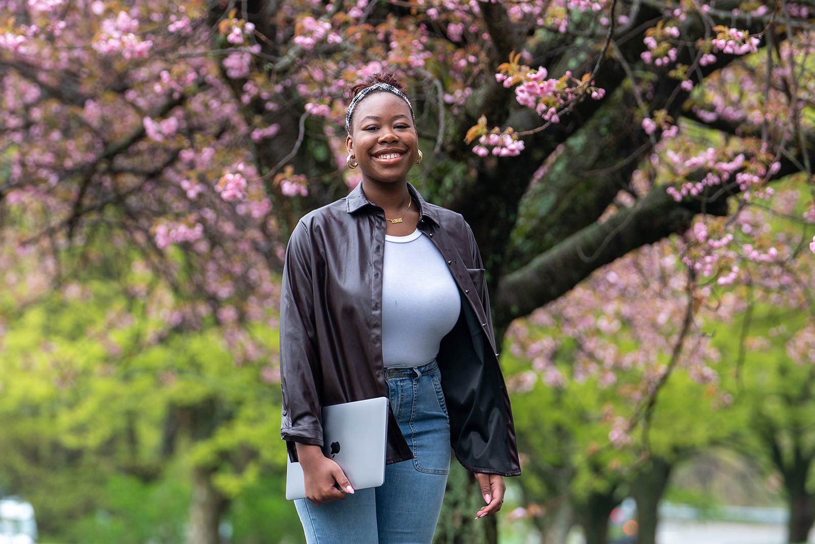 Student walking on campus